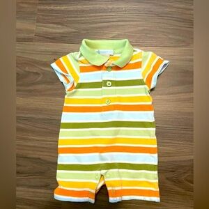 Janie and Jack Preemie Striped Romper - Orange, Green, White